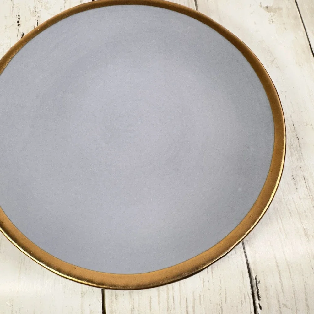 Crate & Barrel Salad‎ Luncheon Plate Addison Gray Gold Rim Boho Glam Casual